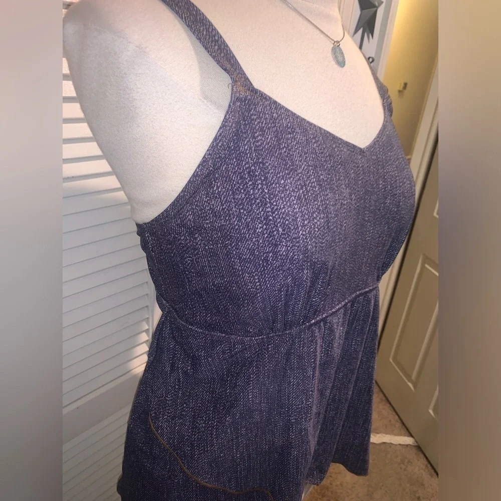Denim & Co. Beach Denim Print Tankini Top Women’s size 12 A304226